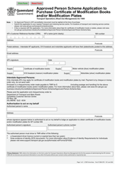 Form F1856 &quot;Approved Person Scheme Application to Purchase Certificate of Modification Books and/or Modification Plates&quot; - Queensland, Australia