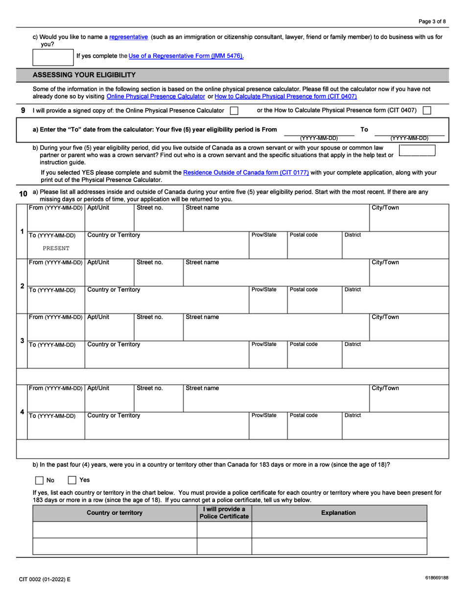 Form CIT0002 Application for Canadian Citizenship Adults (18 Years of Age or Older) Applying Under Subsection 5(1) - Canada, Page 3