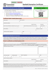 Form F2690 &quot;Seatbelt Exemption Certificate&quot; - Queensland, Australia