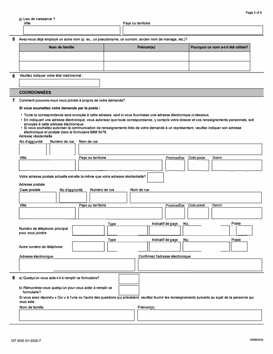 Forme CIT0002 Demande De Citoyennete Canadienne Pour Adultes (18 Ans Et Plus) - Canada (French), Page 2