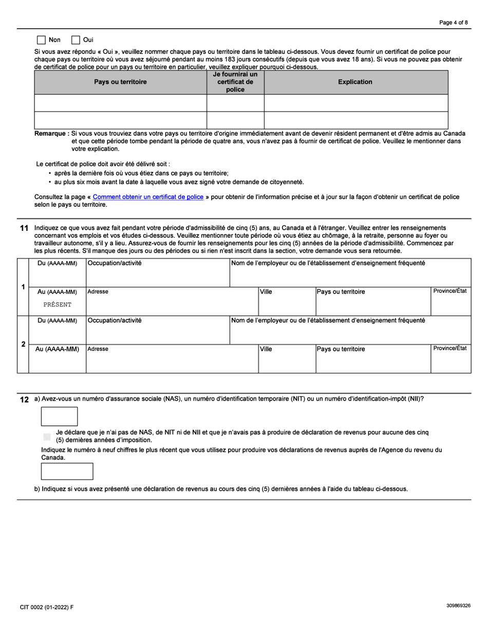Forme CIT0002 Demande De Citoyennete Canadienne Pour Adultes (18 Ans Et Plus) - Canada (French), Page 4