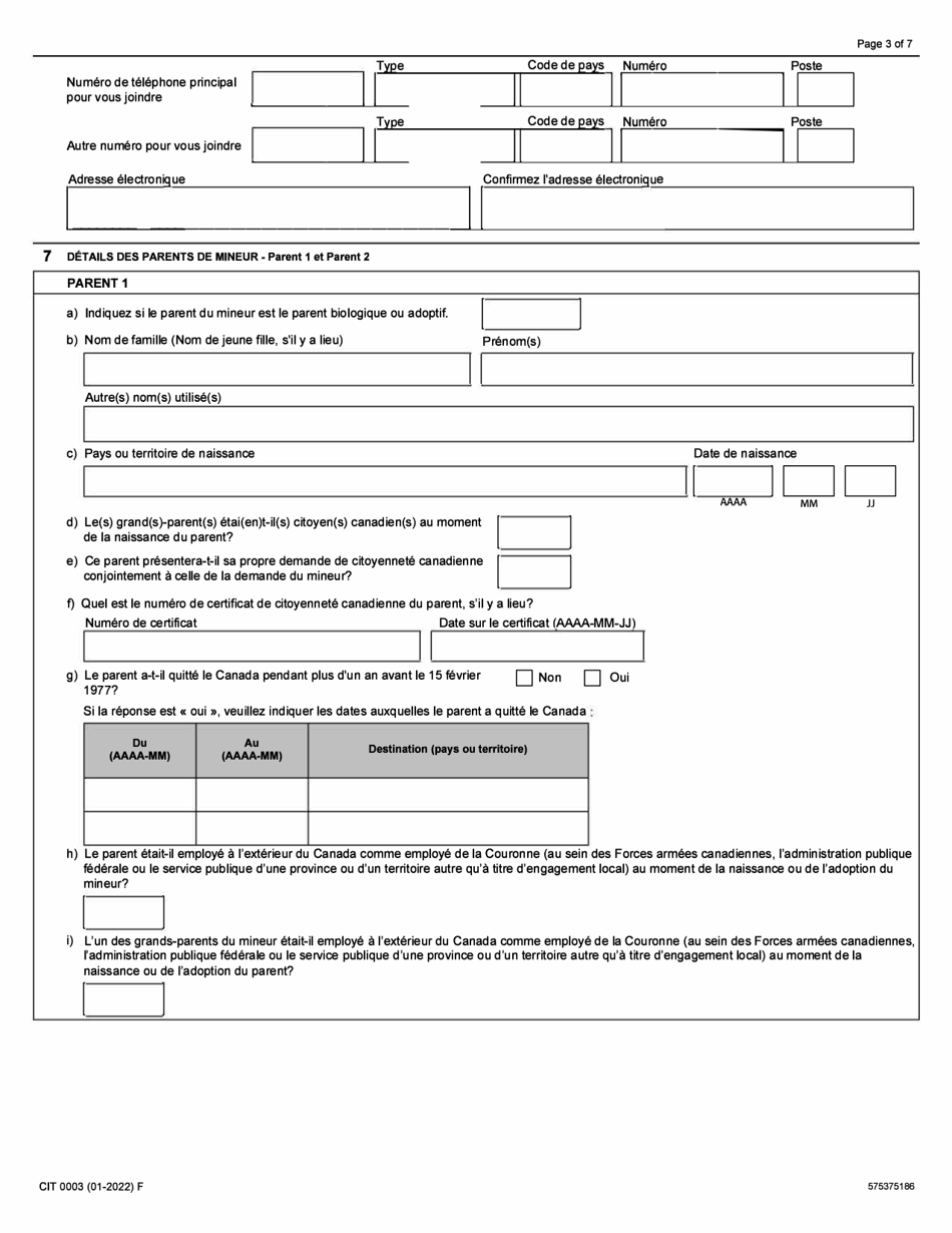 Forme CIT0003 Demande De Citoyennete Canadienne - Enfants Mineurs (Moins De 18 Ans) En Vertu Du Paragraphe 5(1) - Canada (French), Page 3