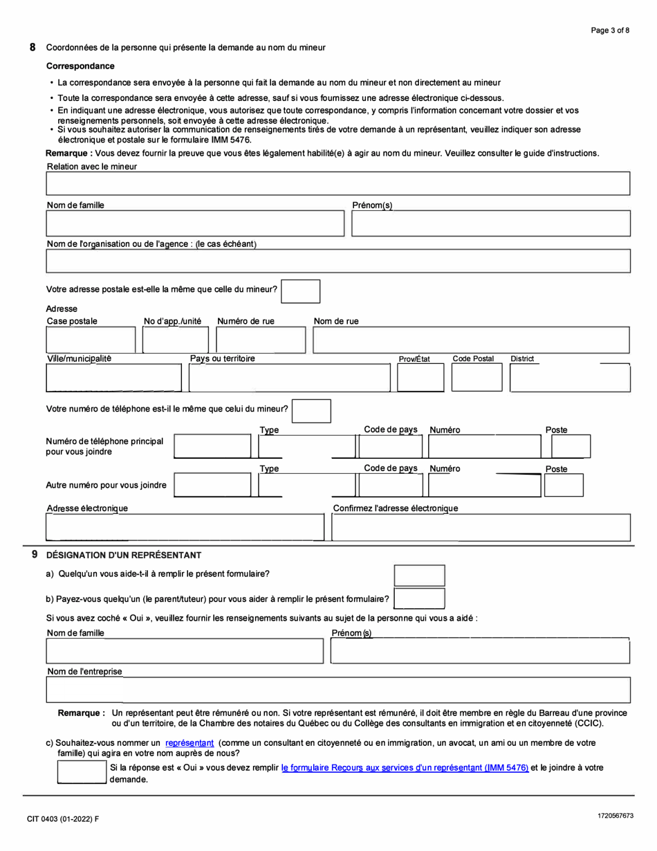 Forme CIT0403 Demande De Citoyennete Canadienne - Mineurs (Moins De 18 Ans) Presentant Une Demande En Vertu Du Paragraphe 5(1) - Canada (French), Page 3