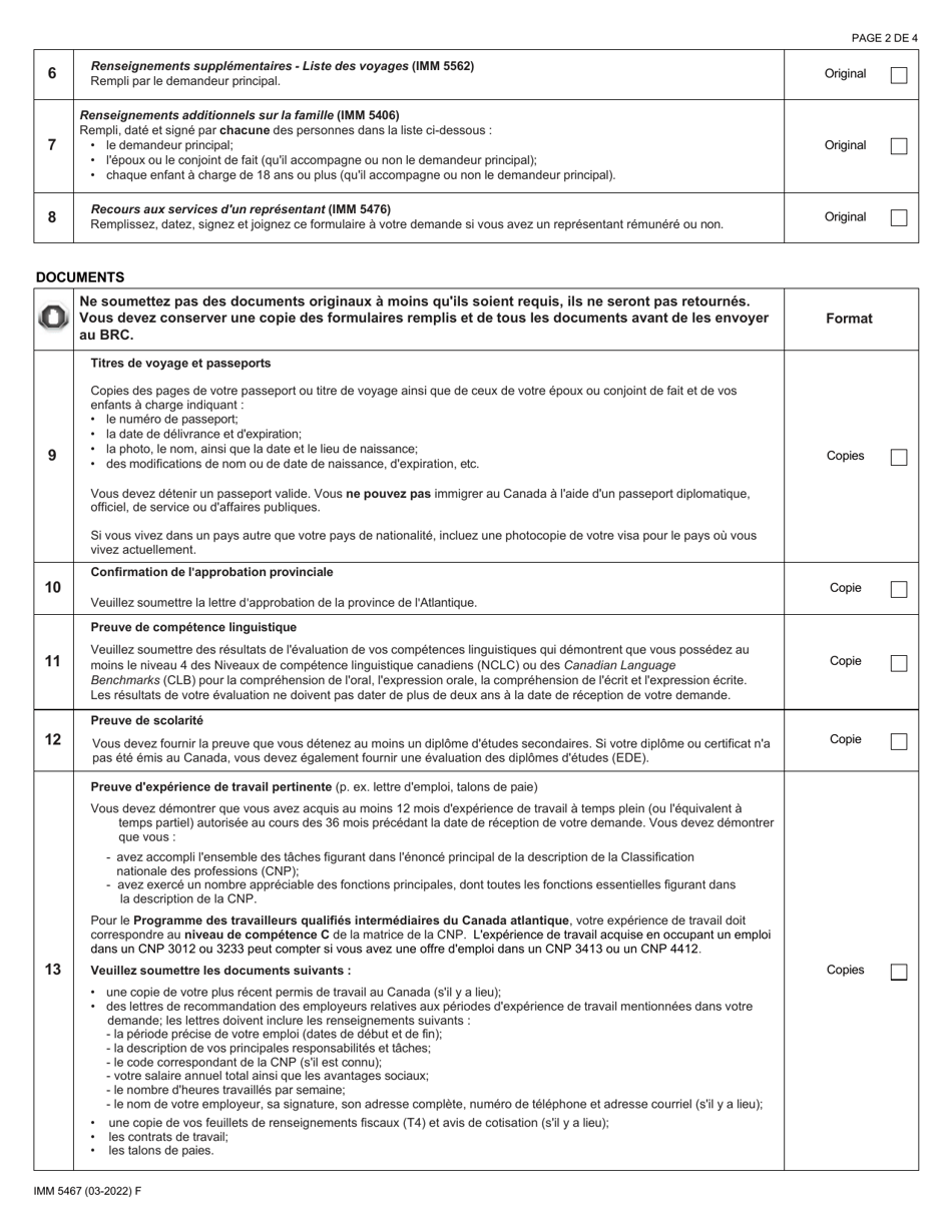 Forme Imm5467 Download Fillable Pdf Liste De Controle Des Documents Programme Des Travailleurs 4064