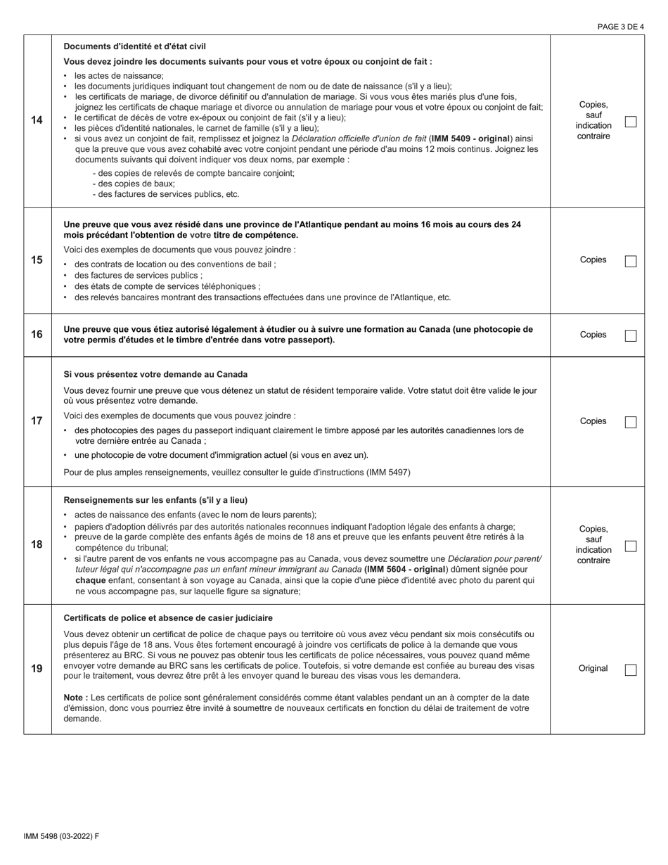 Forme IMM5498 Liste De Controle DES Documents - Programme DES Diplomes Etrangers Du Canada Atlantique - Canada (French), Page 3