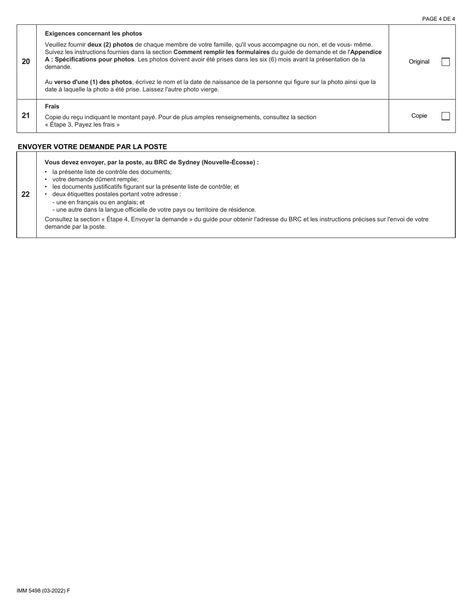 Forme Imm5498 Download Fillable Pdf Or Fill Online Liste De Controle Des Documents Programme 5462