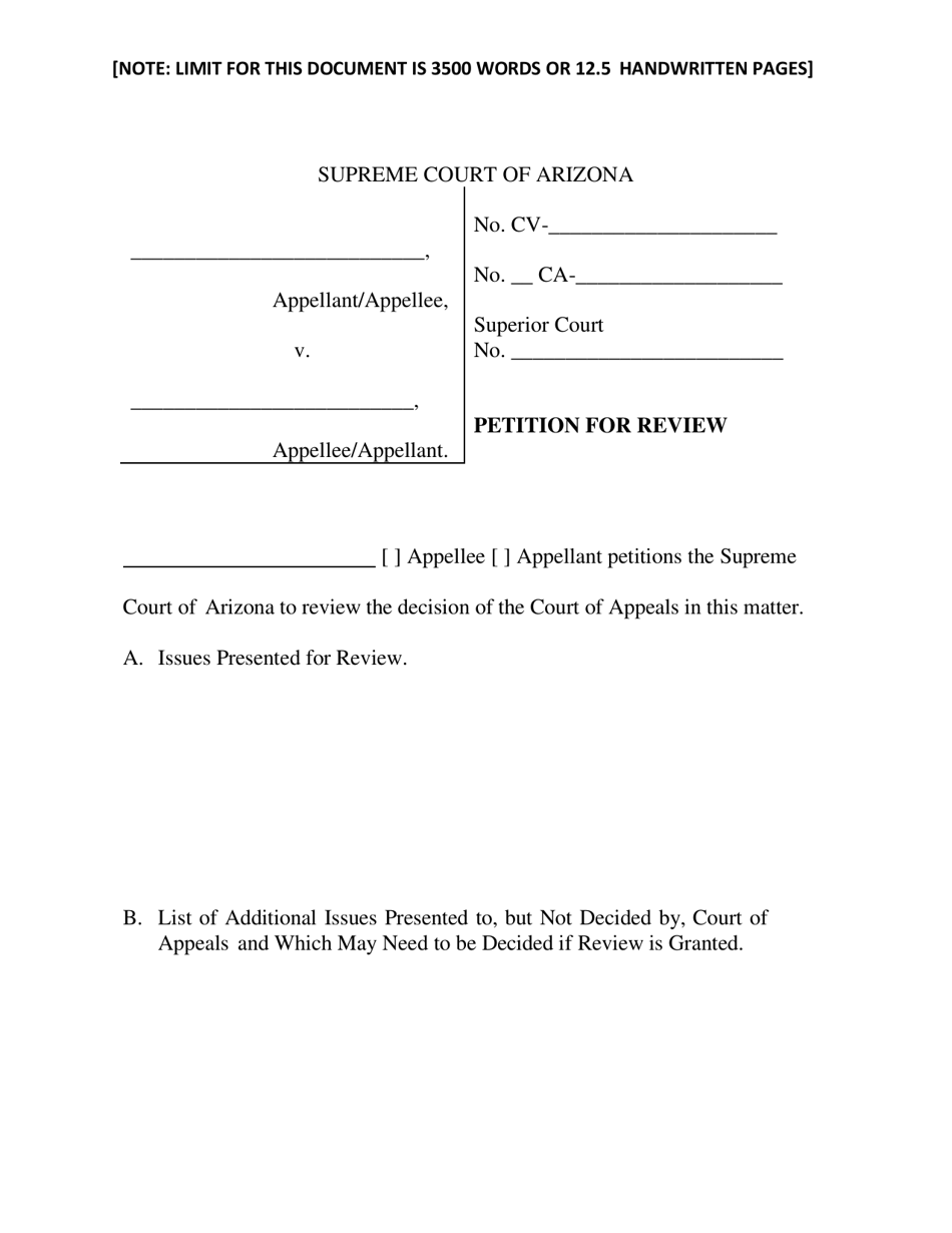 Petition for Review - Civil - Arizona, Page 1