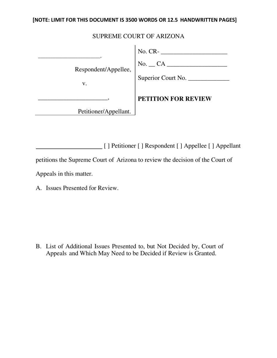 Petition for Review - Criminal - Arizona, Page 1