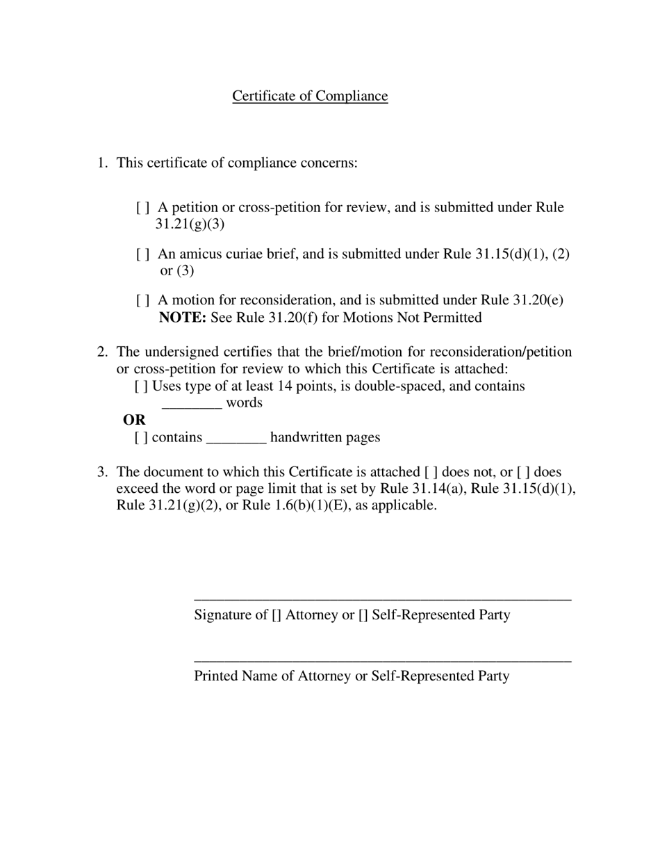 Certificate of Compliance - Criminal - Arizona, Page 1