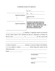 Document preview: Motion for Procedural Order for Extension of Time to File Petition for Review/Response to Petition for Review - Civil - Arizona