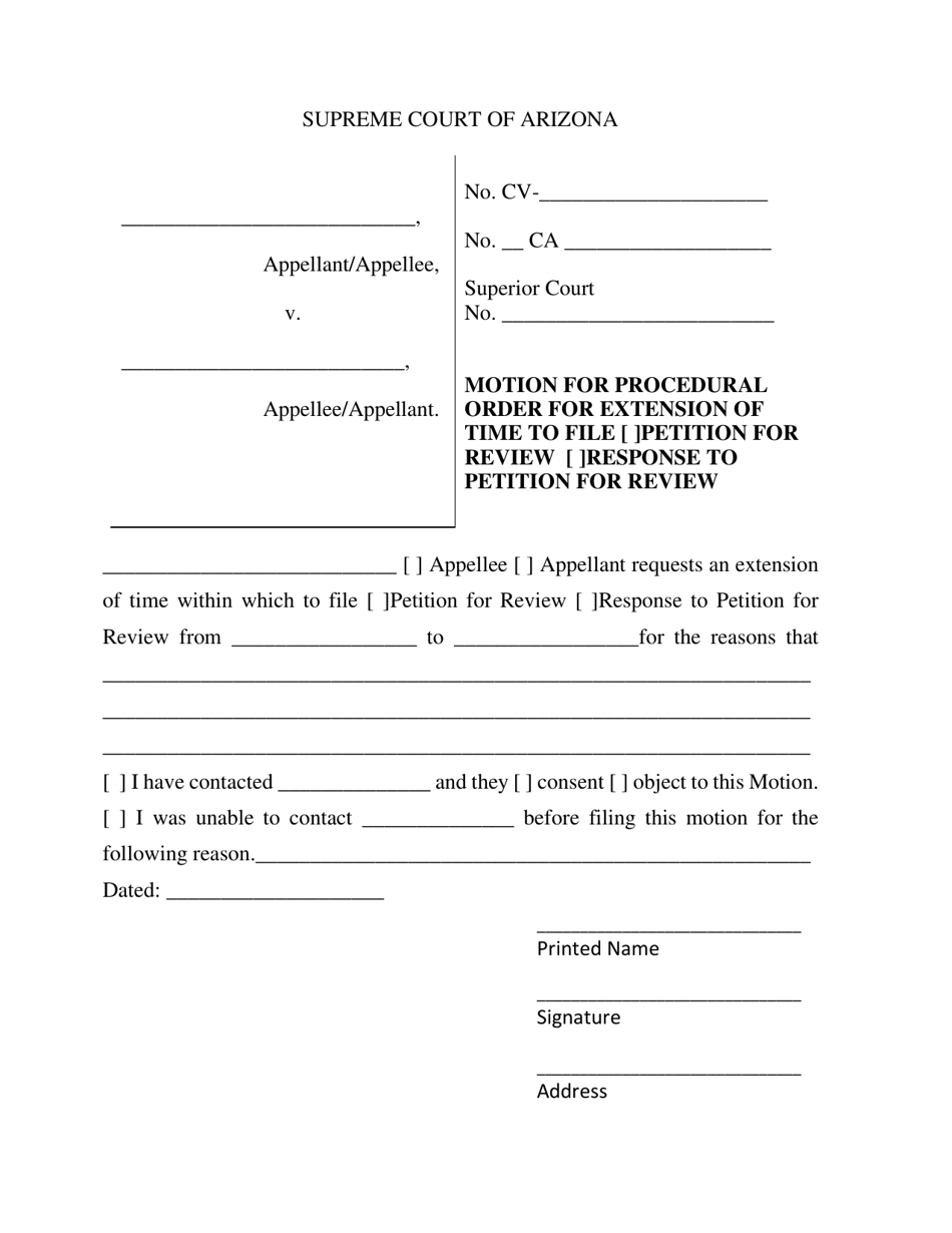 Motion for Procedural Order for Extension of Time to File Petition for Review / Response to Petition for Review - Civil - Arizona, Page 1