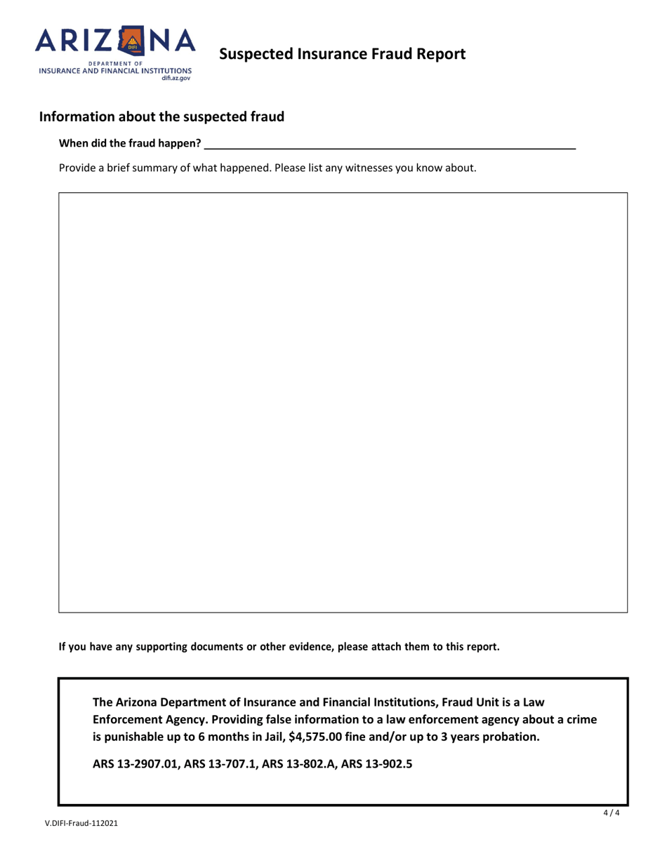 Suspected Insurance Fraud Report - Arizona, Page 4