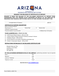 Document preview: Form E126CD Request for Release of Certificate of Deposit - Arizona