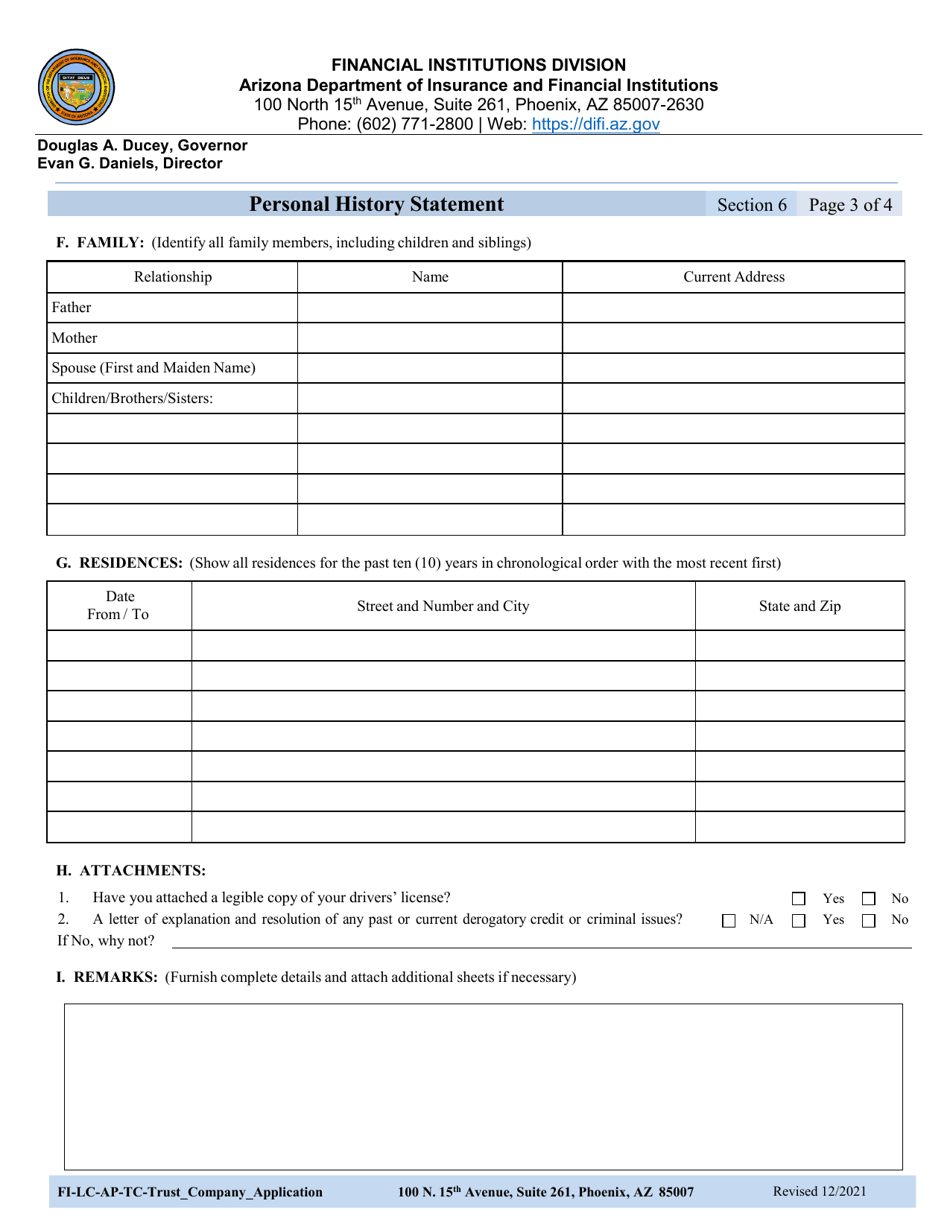 Section 6 Personal History Statement - Arizona, Page 4
