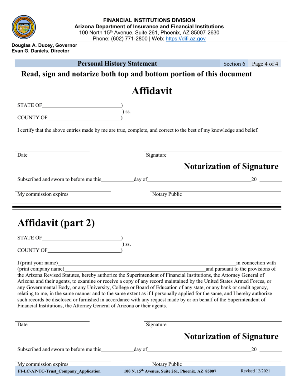 Section 6 Personal History Statement - Arizona, Page 5