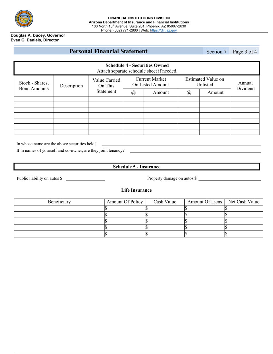 Section 7 Personal Financial Statement - Arizona, Page 3