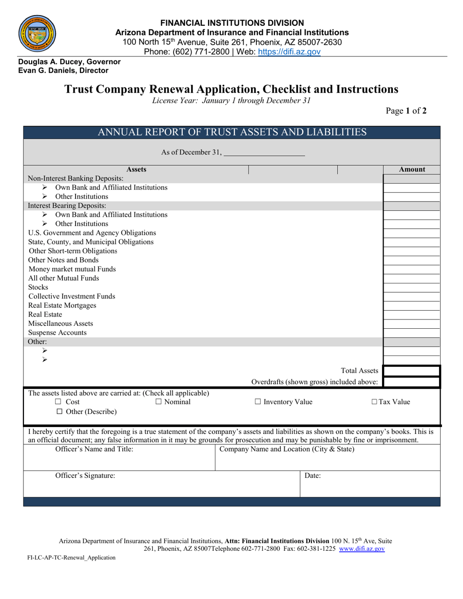 Arizona Annual Report of Trust Assets and Liabilities Fill Out, Sign