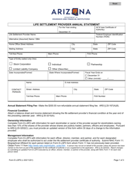 Document preview: Form E-LSPS Life Settlement Provider Annual Statement - Arizona