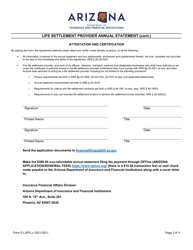 Form E-LSPS Life Settlement Provider Annual Statement - Arizona, Page 3