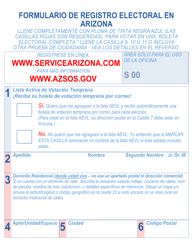 Document preview: Formulario De Registro Electoral En Arizona - Letra Grande - Arizona (Spanish)