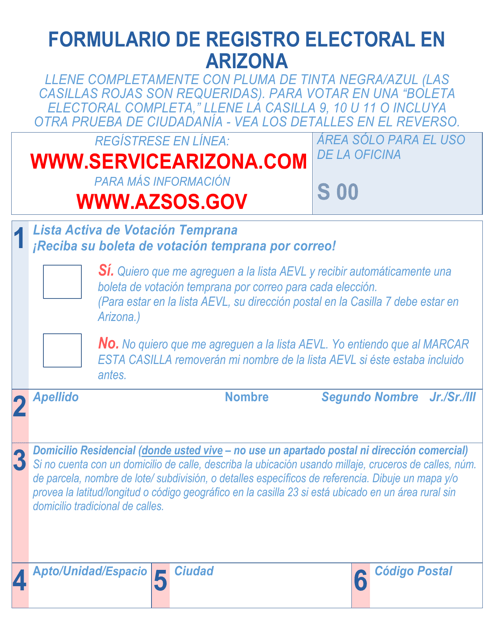 Formulario De Registro Electoral En Arizona - Letra Grande - Arizona (Spanish) Download Pdf