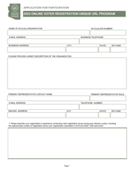 Document preview: Application for Participation - Online Voter Registration Unique Url Program - Arizona, 2022