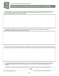 Application for Participation - Online Voter Registration Unique Url Program - Arizona, Page 2
