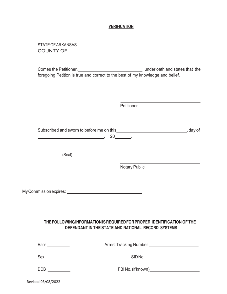 Arkansas Petition to Seal Records of a Pardoned Offender or Pardonaed ...