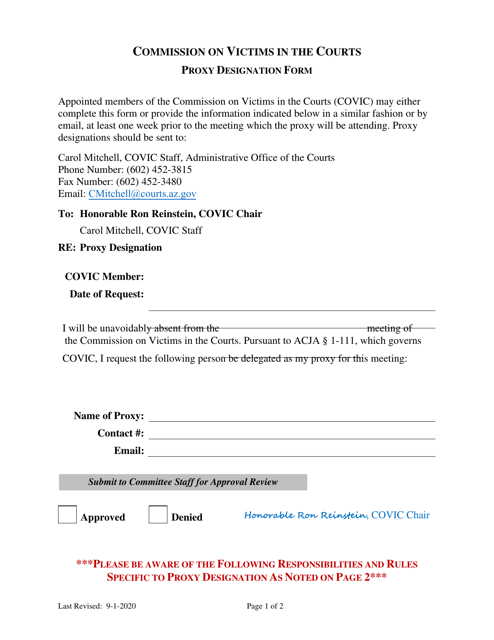Commission on Victims in the Courts Proxy Designation Form - Arizona Download Pdf