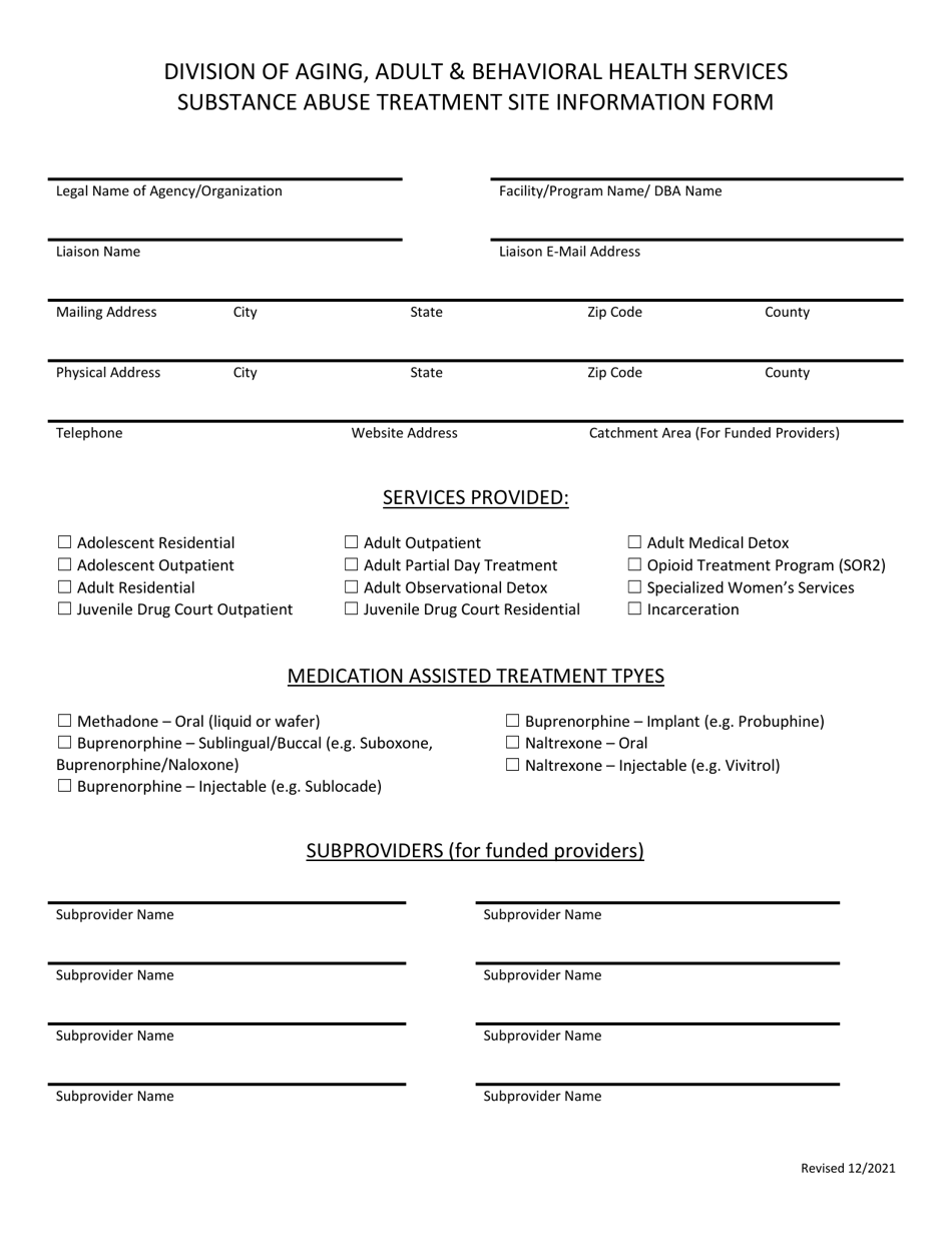 Substance Abuse Treatment Site Information Form - Arkansas, Page 1