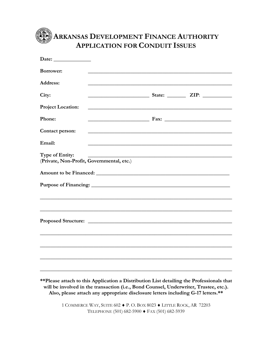 Arkansas Application for Conduit Issues Fill Out, Sign Online and