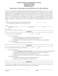 Declaration of Citizenship and Lawful Presence of an Alien Resident - Alabama, Page 2