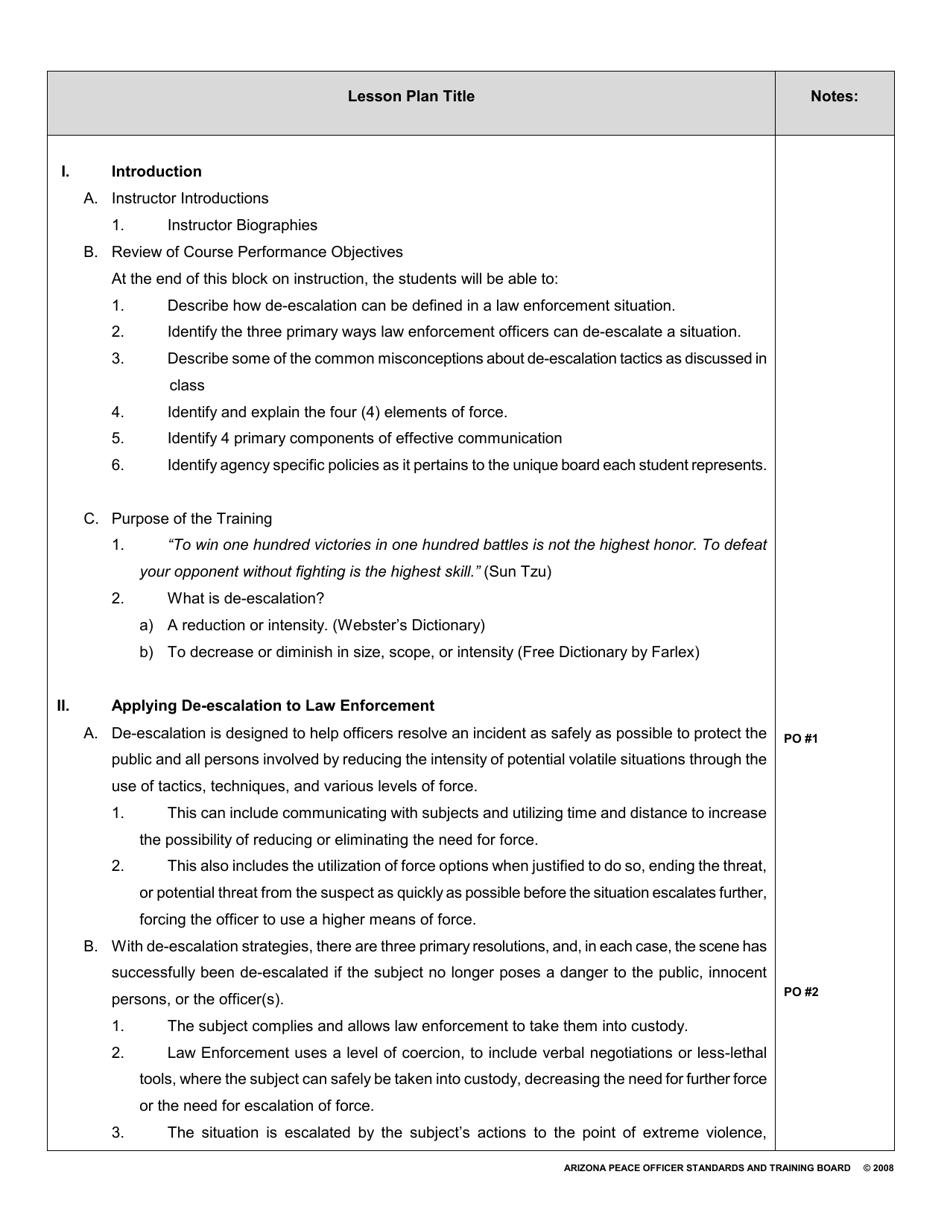 Lesson Plan Cover Sheet - Dynamics of De-escalation - Arizona, Page 3