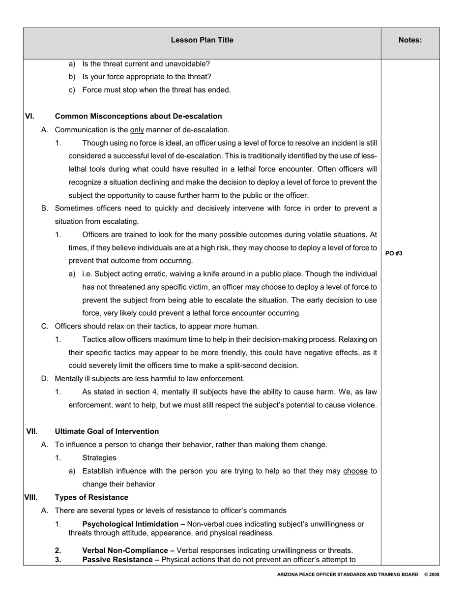 Lesson Plan Cover Sheet - Dynamics of De-escalation - Arizona, Page 5