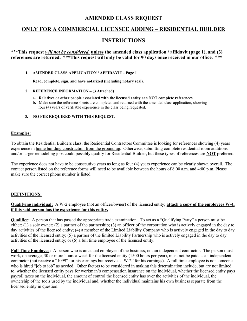 Amended Class Application - Only for a Commercial Contractor - Adding Residential Builder - Arkansas, Page 1