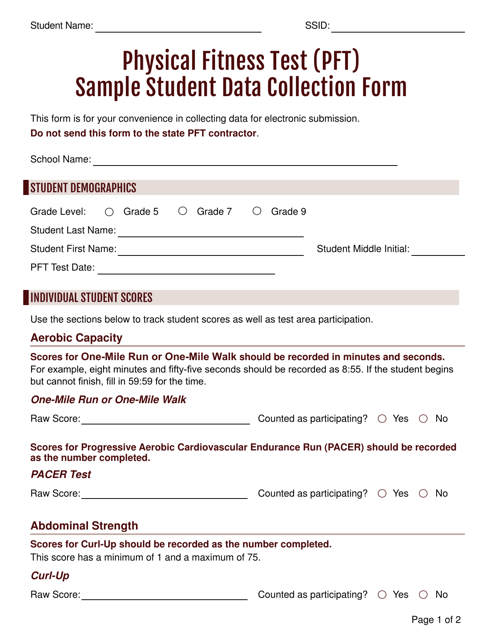 Physical Fitness Test (Pft) Sample Student Data Collection Form - California Download Pdf