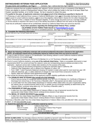 Form DPR619 Distinguished Veteran Pass Application - California