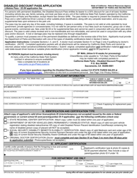 Document preview: Form DPR818A Disabled Discount Pass Application - California