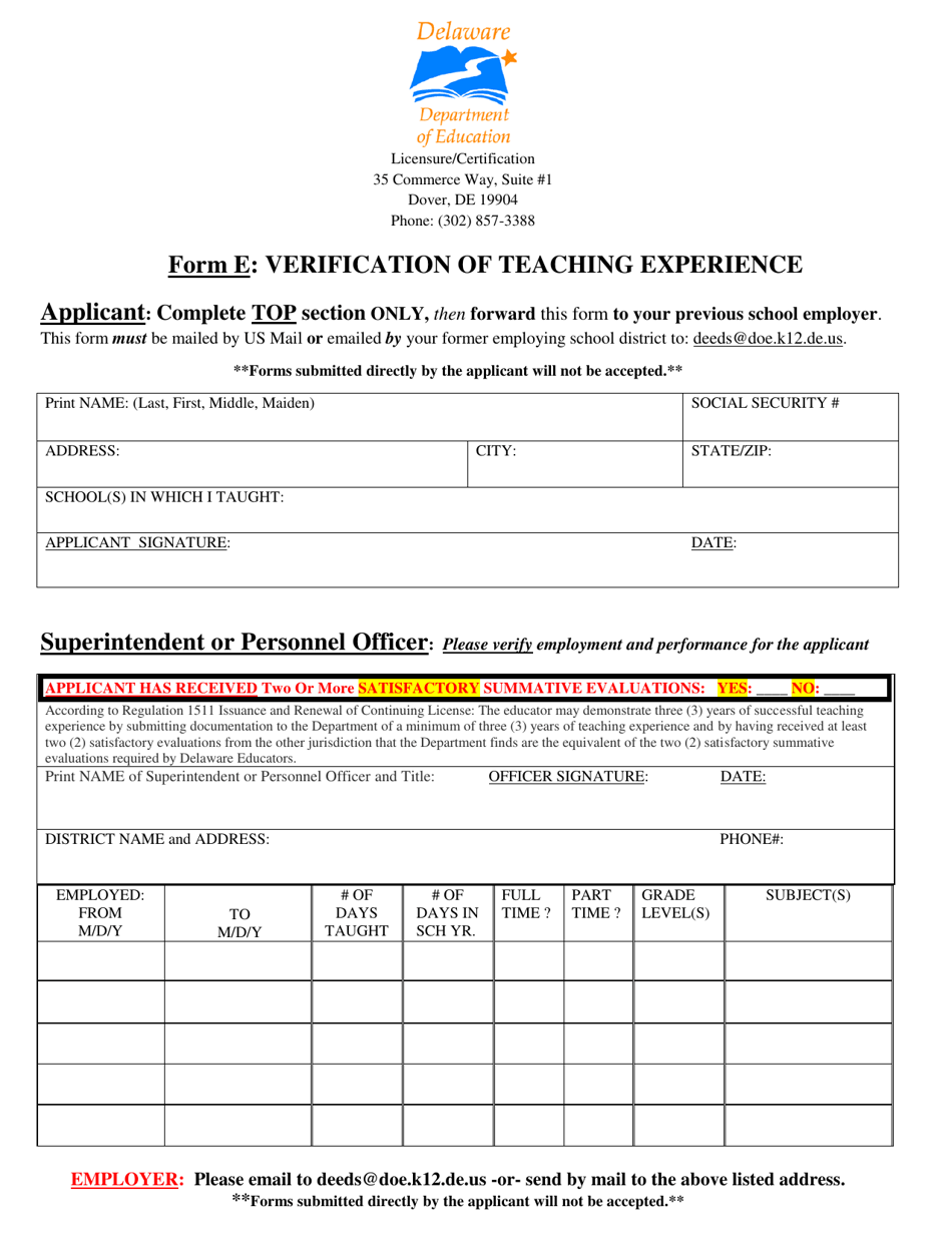 Form e fill out sign online and download printable pdf delaware
