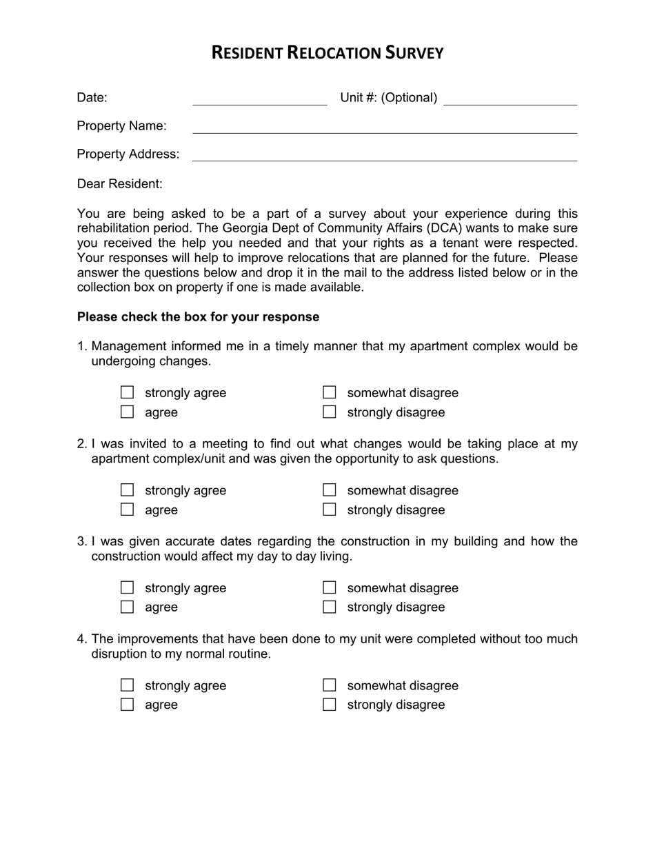 (United States) Resident Relocation Survey Fill Out, Sign