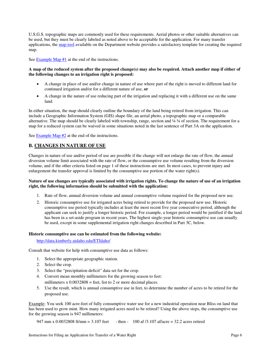 Instructions for Form 42-222 Application for Transfer of a Water Right - Idaho, Page 6