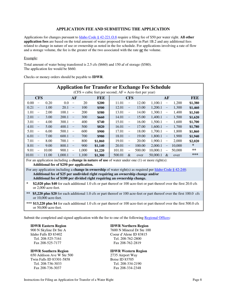 Instructions for Form 42-222 Application for Transfer of a Water Right - Idaho, Page 8