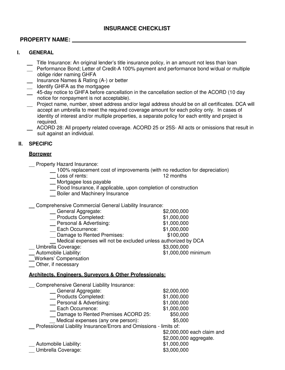 Insurance Checklist - Georgia (United States), Page 9