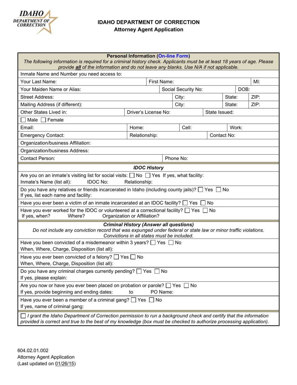 Attorney Agent Application - Idaho, Page 1