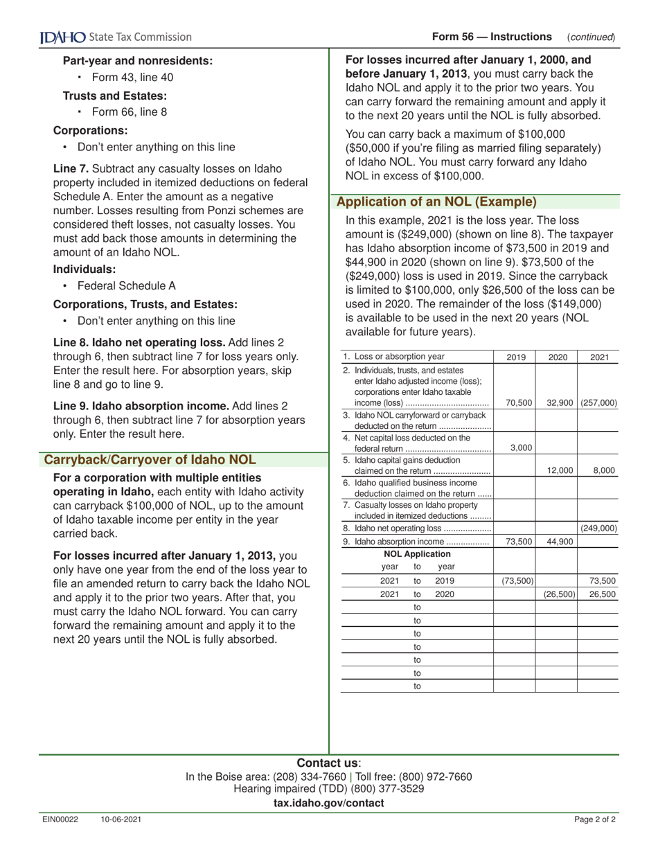 Form 56 (EFO00051) Net Operating Loss Carryforward / Carryback - Idaho, Page 3