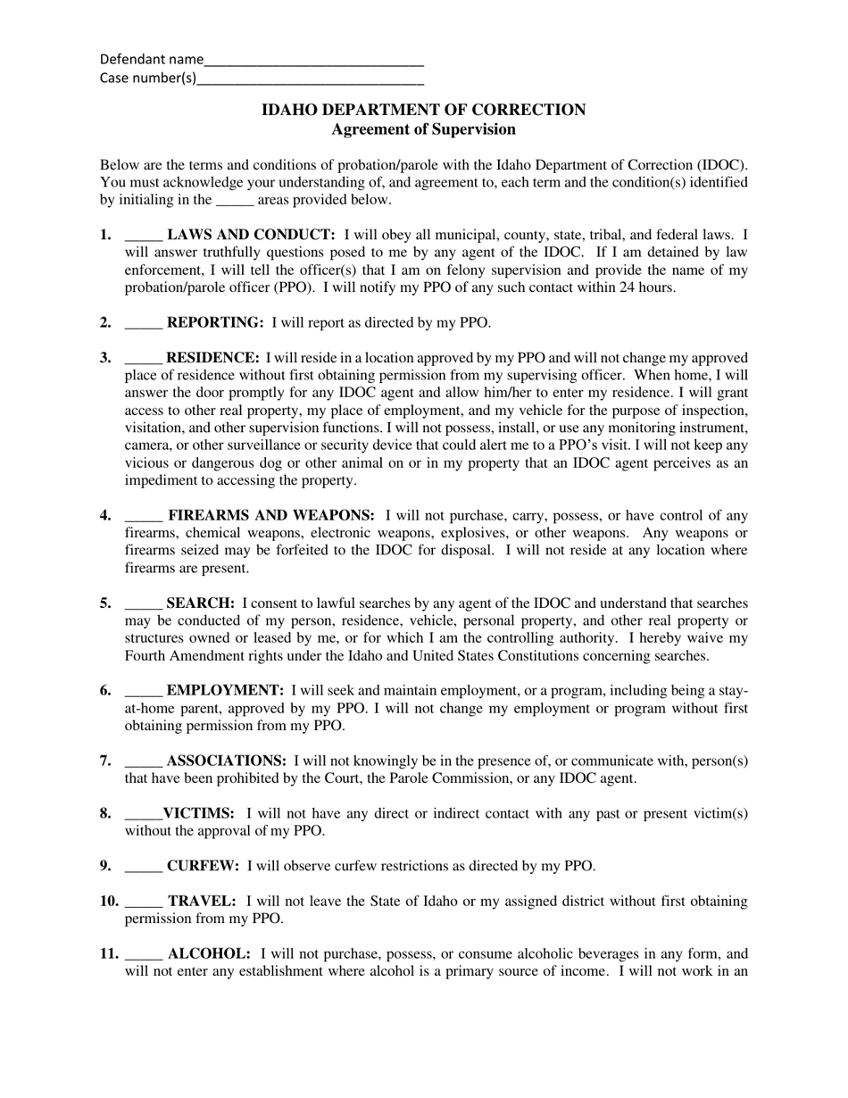 Agreement of Supervision - Idaho, Page 1
