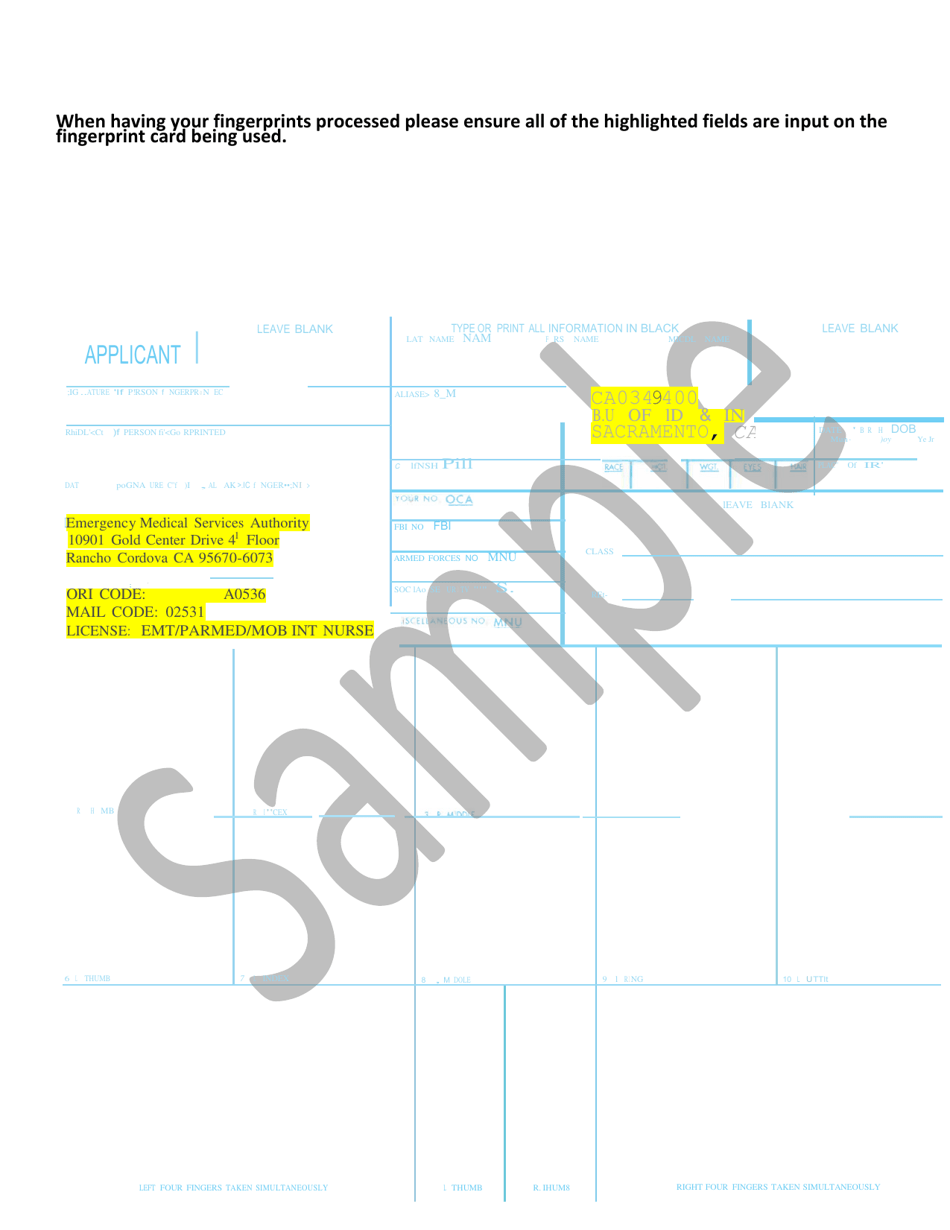 Instructions for Form FD-258 Applicant Fingerprint Form - California, Page 3