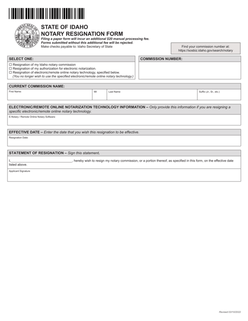 Notary Resignation Form - Idaho