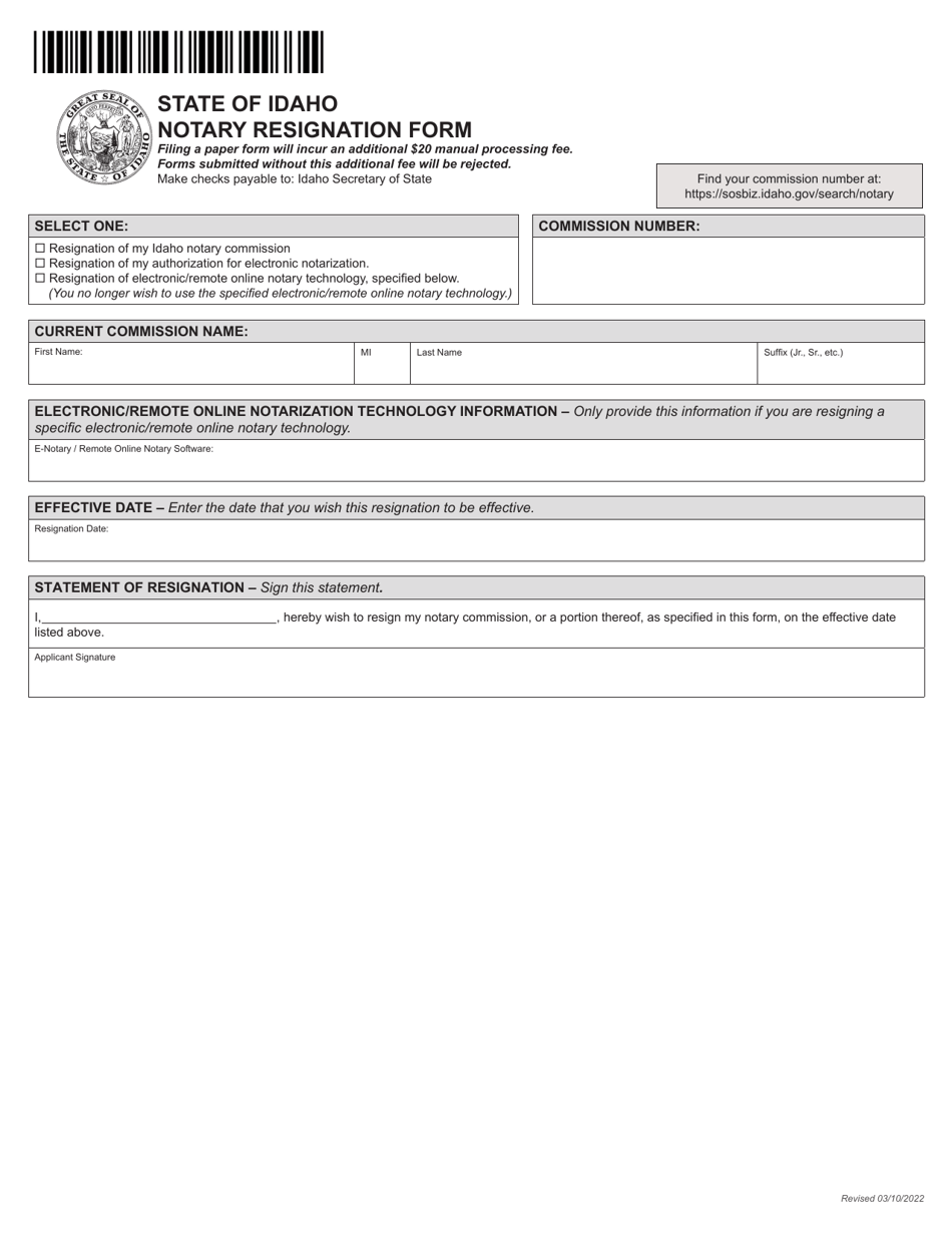 Idaho Notary Resignation Form - Fill Out, Sign Online and Download PDF ...