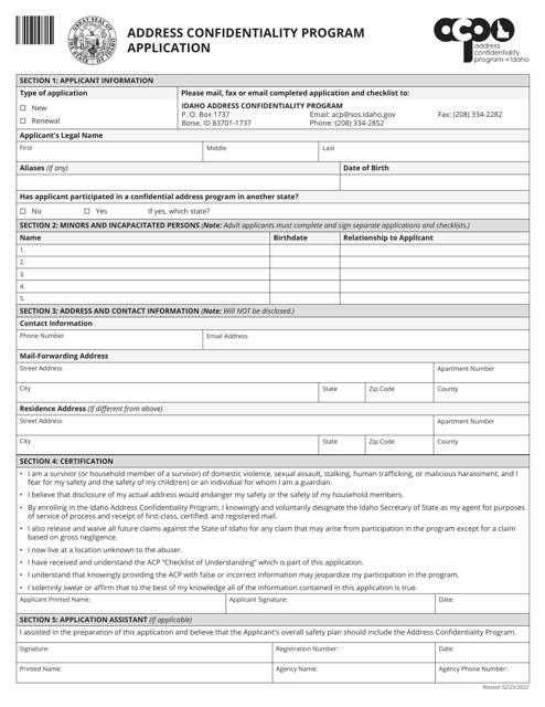 Application Form - Address Confidentiality Program - Idaho